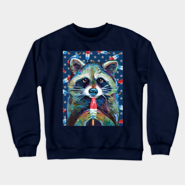 Raccoon with ROCKET POP by Robert Phelps Crewneck Sweatshirt by RobertPhelpsArt